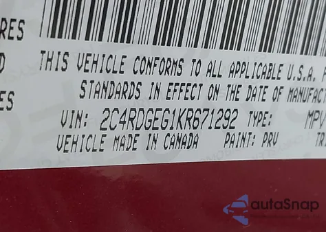 2019 Dodge Grand Caravan Gt z USA, uszkodzony, nr VIN 2C4RDGEG1KR671292